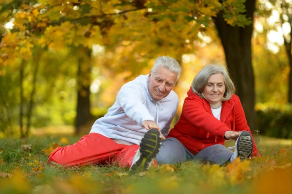 Couple s'exerçant dans le parc — Photo