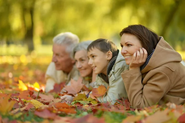 Familia feliz relajándose en el bosque de otoño —  Fotos de Stock