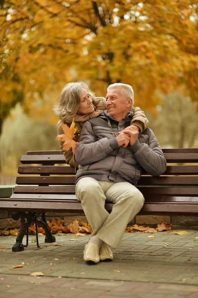 Romántica pareja madura sentada en el parque — Foto de Stock