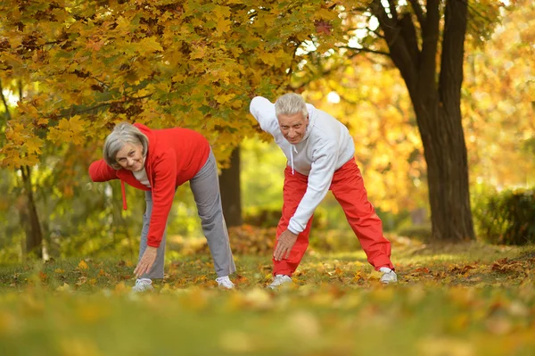 Couple s'exerçant dans le parc — Photo