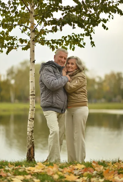 Älteres Paar spaziert im Herbstpark — Stockfoto