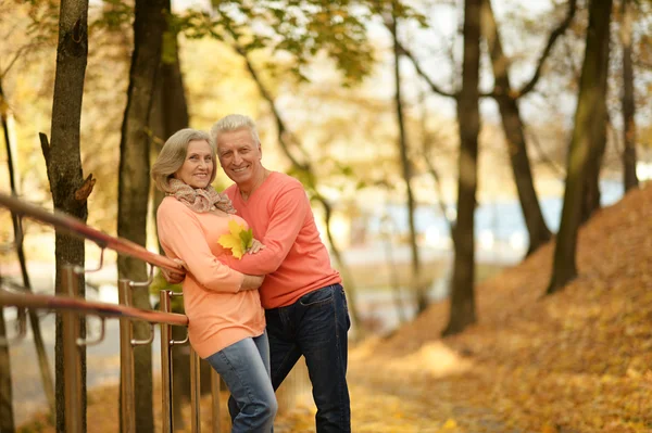 Parejas maduras en el parque de otoño — Foto de Stock