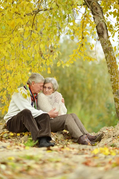 Sonbahar parkta yaşlı bir çift — Stok fotoğraf