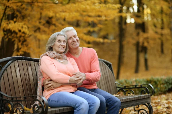 Ouder paar zitten in het park — Stockfoto