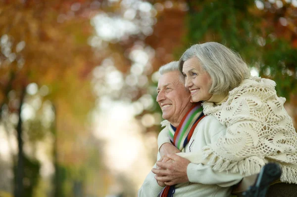 Pareja mayor en el parque de otoño — Foto de Stock