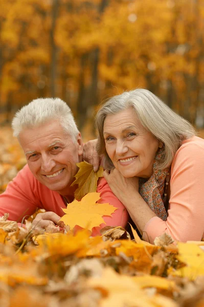 Parejas maduras en el parque de otoño — Foto de Stock