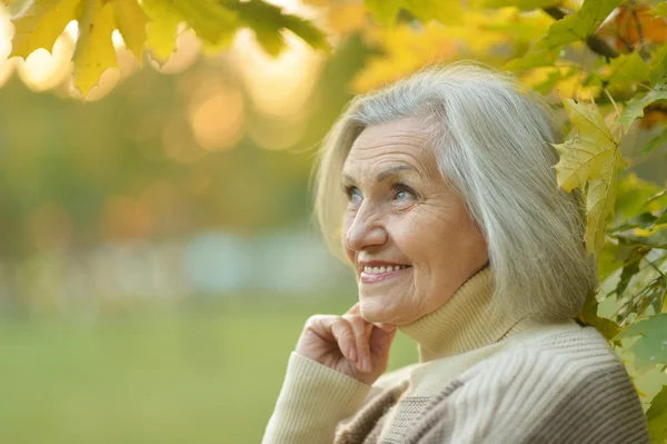 Idős nő az őszi parkban — Stock Fotó