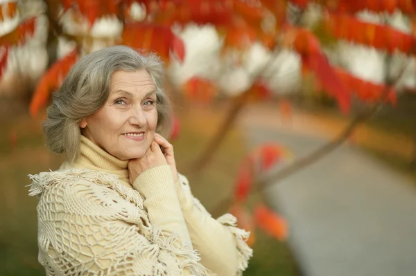 Mujer mayor en parque otoño parque — Foto de Stock