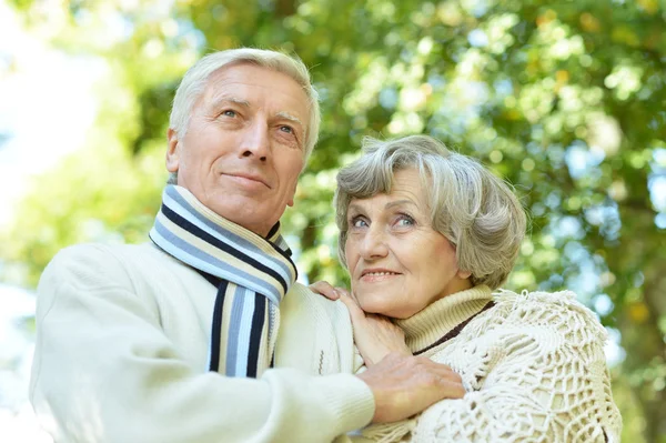 Äldre par i höst park — Stockfoto