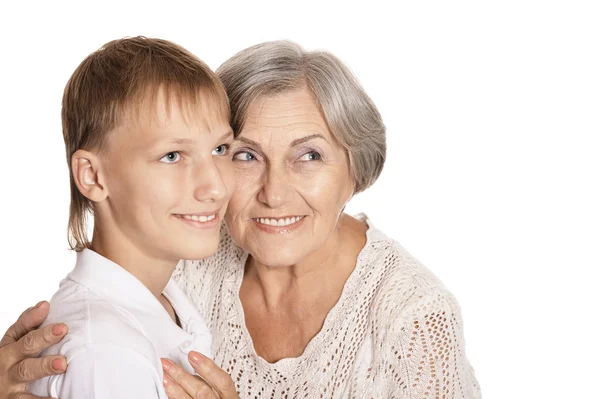 Lycklig pojke med sin mormor — Stockfoto