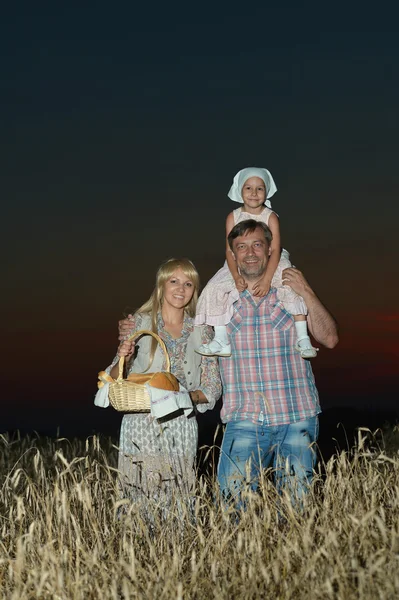 Família feliz em campo — Fotografia de Stock
