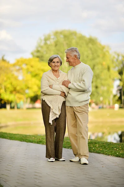 Casal sênior andando no parque — Fotografia de Stock