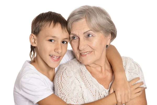 Pojken med sin mormor — Stockfoto