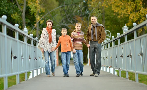 Familie van vier in park — Stockfoto