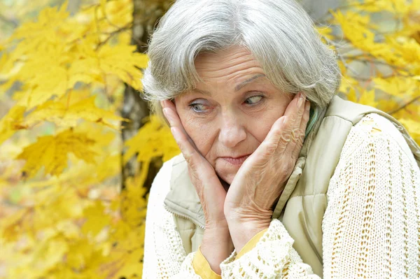 Ragionevole donna anziana in autunno — Foto Stock