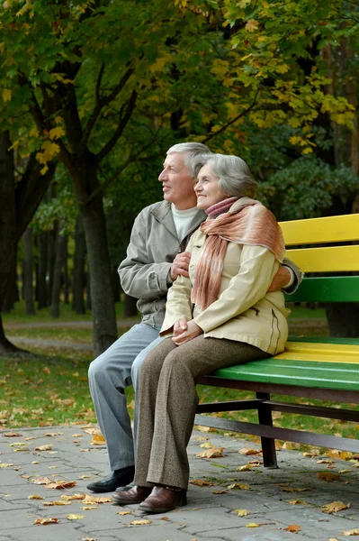 Ältere Paare sitzen im Park — Stockfoto