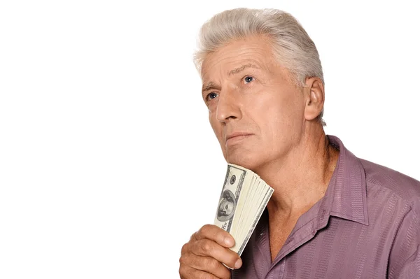 Hombre mayor con dólares — Foto de Stock
