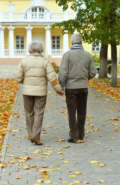 Senior par i höstparken — Stockfoto