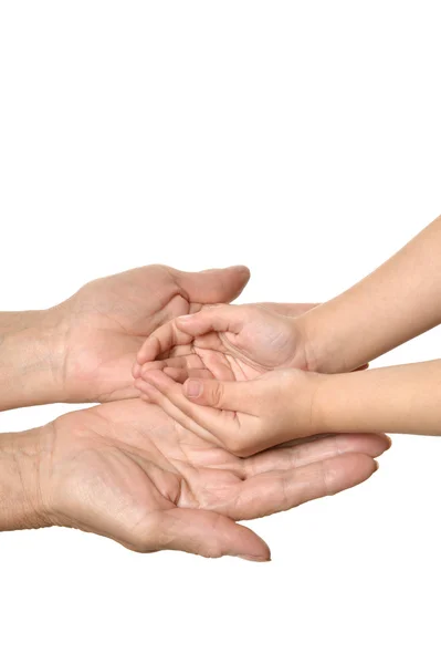 Mãos adultas segurando as mãos da criança — Fotografia de Stock
