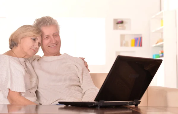 Elderly couple with laptop — Stock Photo, Image