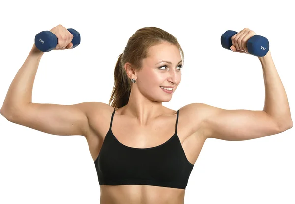 Woman shows biceps — Stock Photo, Image