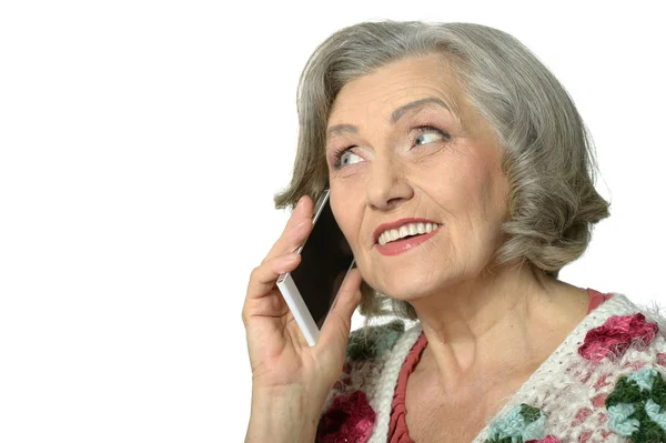 Elderly woman talking on mobile — Stock Photo, Image