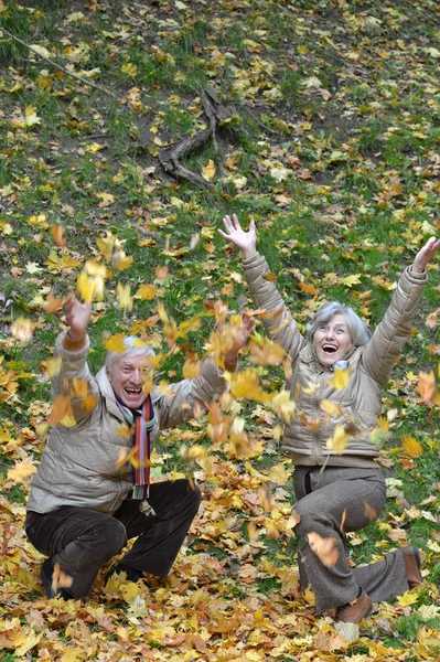 Äldre par kasta löv — Stockfoto