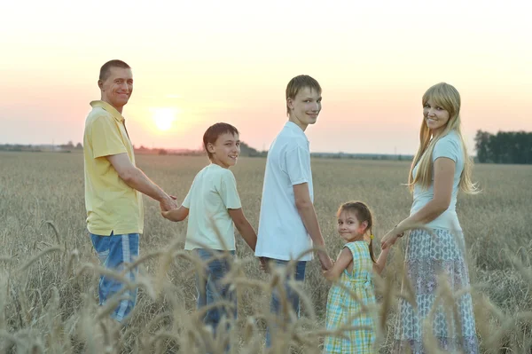 Familia caminando en el campo — Foto de Stock