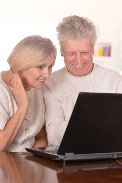 Bejaarde echtpaar met laptop — Stockfoto