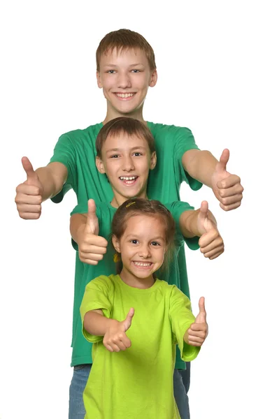 Boys with girl  thumbs up — Stock Photo, Image