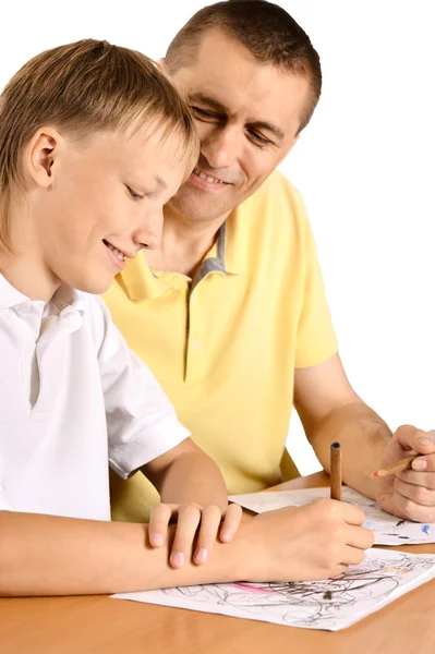 Fatther e hijo están dibujando — Foto de Stock