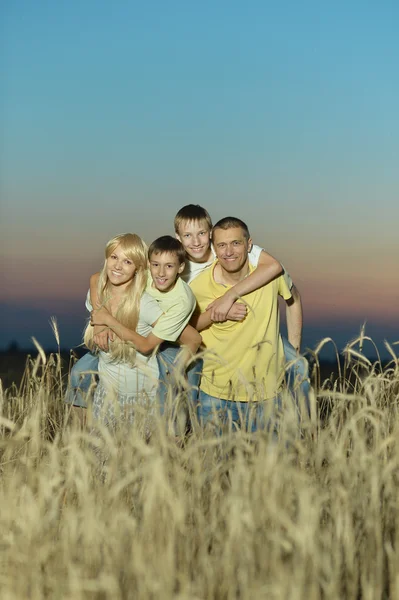 Familjen står i fältet — Stockfoto