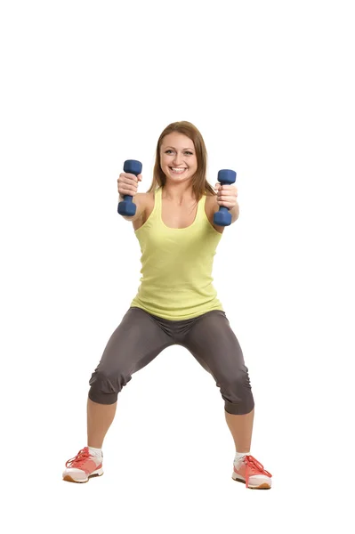 Kadın egzersiz dumbbells ile — Stok fotoğraf