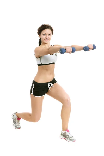 Young woman with dumbbells — Stock Photo, Image