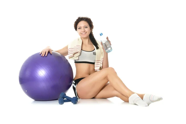 Sporcu kadın topu ile — Stok fotoğraf