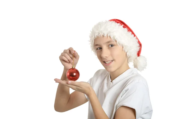 Chłopiec z piłką Boże Narodzenie — Zdjęcie stockowe