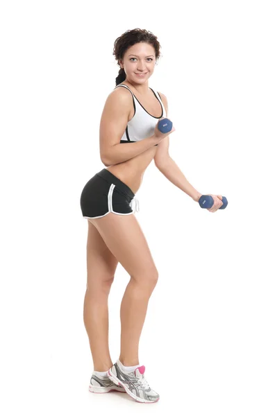 Young woman with dumbbells — Stock Photo, Image