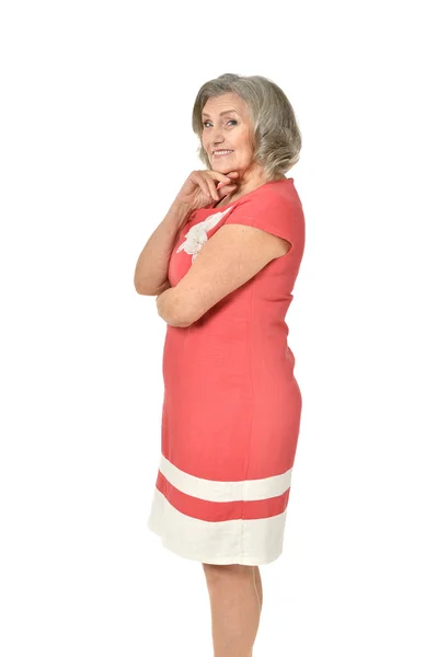 Mujer mayor en vestido rojo — Foto de Stock