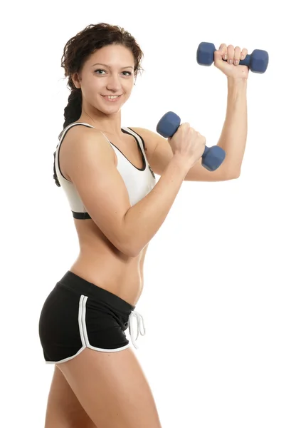 Young woman with dumbbells — Stock Photo, Image