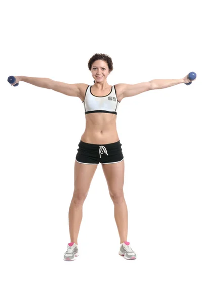 Young woman with dumbbells — Stock Photo, Image