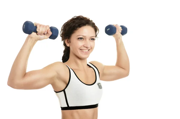 Young woman with dumbbells — Stock Photo, Image