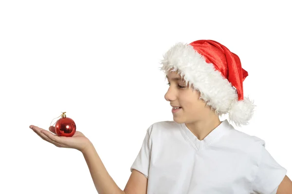 Menino com bola de Natal — Fotografia de Stock