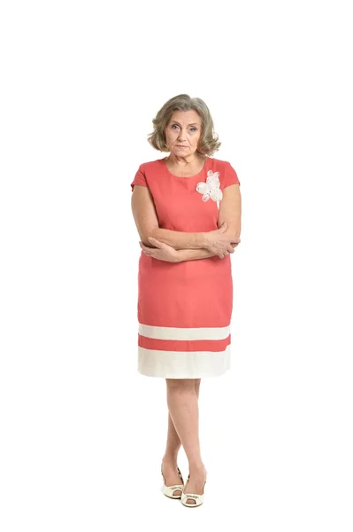 Seniorka w czerwonej sukience — Zdjęcie stockowe