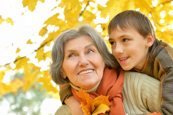 Grandmother with boy in   park — Stock Photo, Image