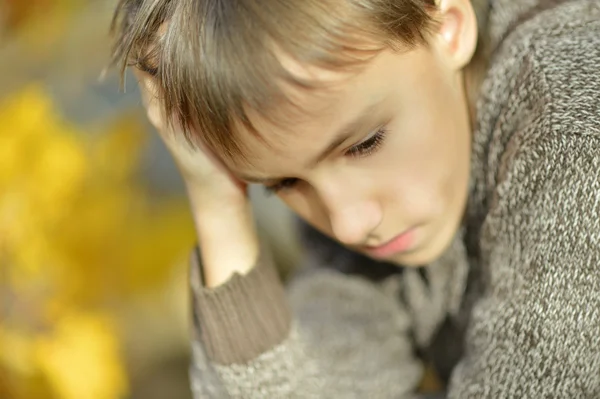 Sad boy in   autumn park — Stock Photo, Image