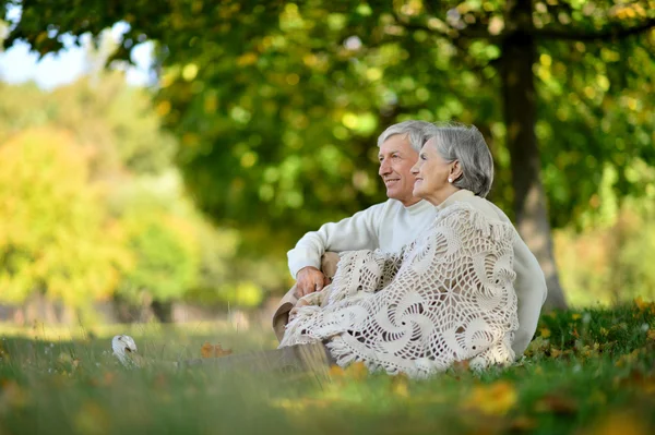 公園で座っている高齢者のカップル — ストック写真