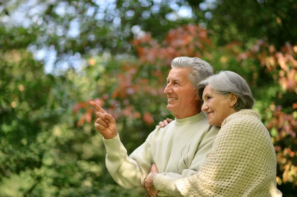 Bejaarde echtpaar in de herfst — Stockfoto