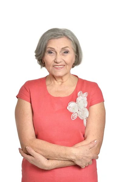 Seniorin im roten Kleid — Stockfoto