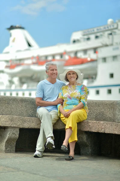 Couple aîné debout sur la jetée — Photo