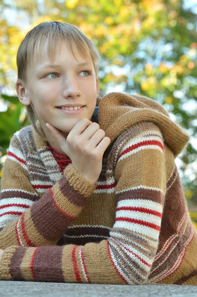Αγόρι στο πάρκο φθινόπωρο — Φωτογραφία Αρχείου